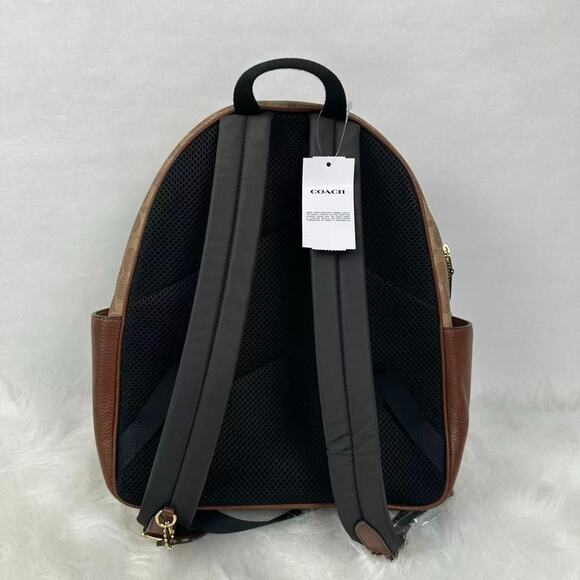 Coach Court Backpack In Blocked Signature Canvas CZ176 Gold/Tan/Brown NWT